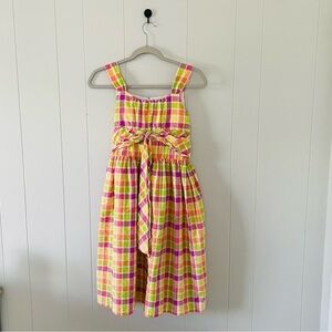Bonnie Jean Pink, Yellow & Lime Plaid Sundress with Waist Tie